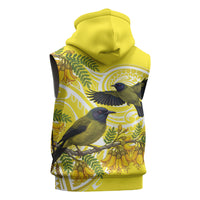 Bellbird New Zealand Sleeveless Hoodie Korimako Kowhai Maori Pattern LT14 - Polynesian Pride