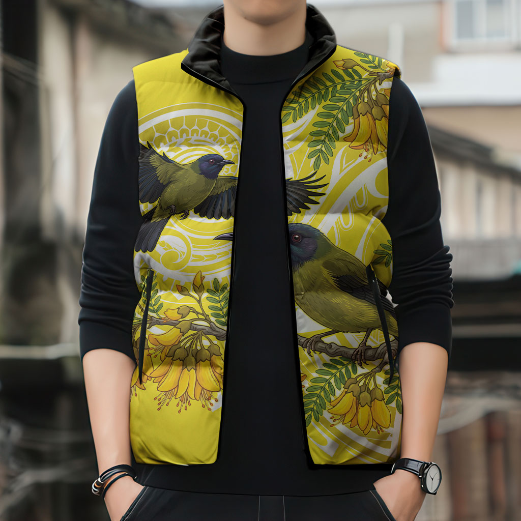 Bellbird New Zealand Sleeveless Puffer Jacket Korimako Kowhai Maori Pattern LT14 - Polynesian Pride