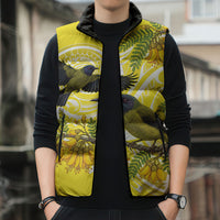 Bellbird New Zealand Sleeveless Puffer Jacket Korimako Kowhai Maori Pattern LT14 - Polynesian Pride