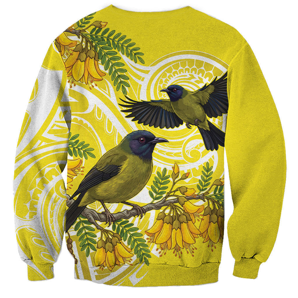 Bellbird New Zealand Sweatshirt Korimako Kowhai Maori Pattern LT14 - Polynesian Pride