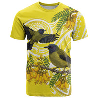 Bellbird New Zealand T Shirt Korimako Kowhai Maori Pattern LT14 Yellow - Polynesian Pride