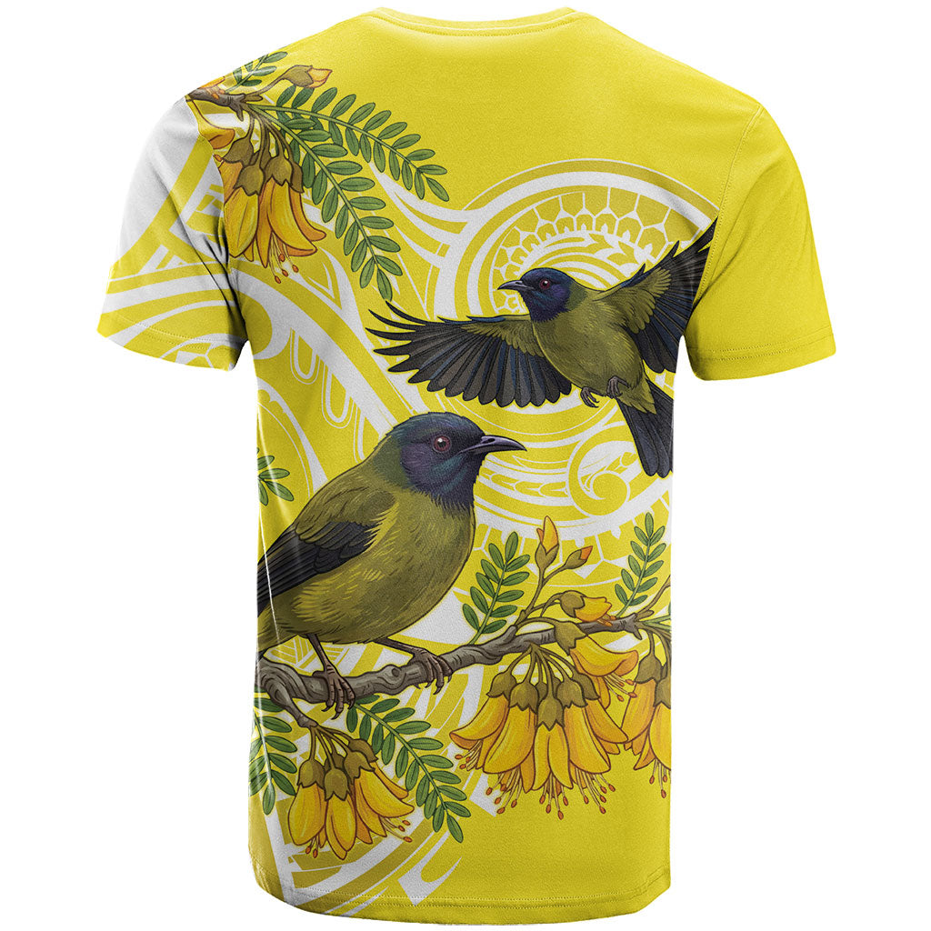 Bellbird New Zealand T Shirt Korimako Kowhai Maori Pattern LT14 - Polynesian Pride