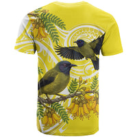 Bellbird New Zealand T Shirt Korimako Kowhai Maori Pattern LT14 - Polynesian Pride