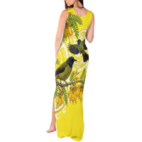 Bellbird New Zealand Tank Maxi Dress Korimako Kowhai Maori Pattern LT14 - Polynesian Pride