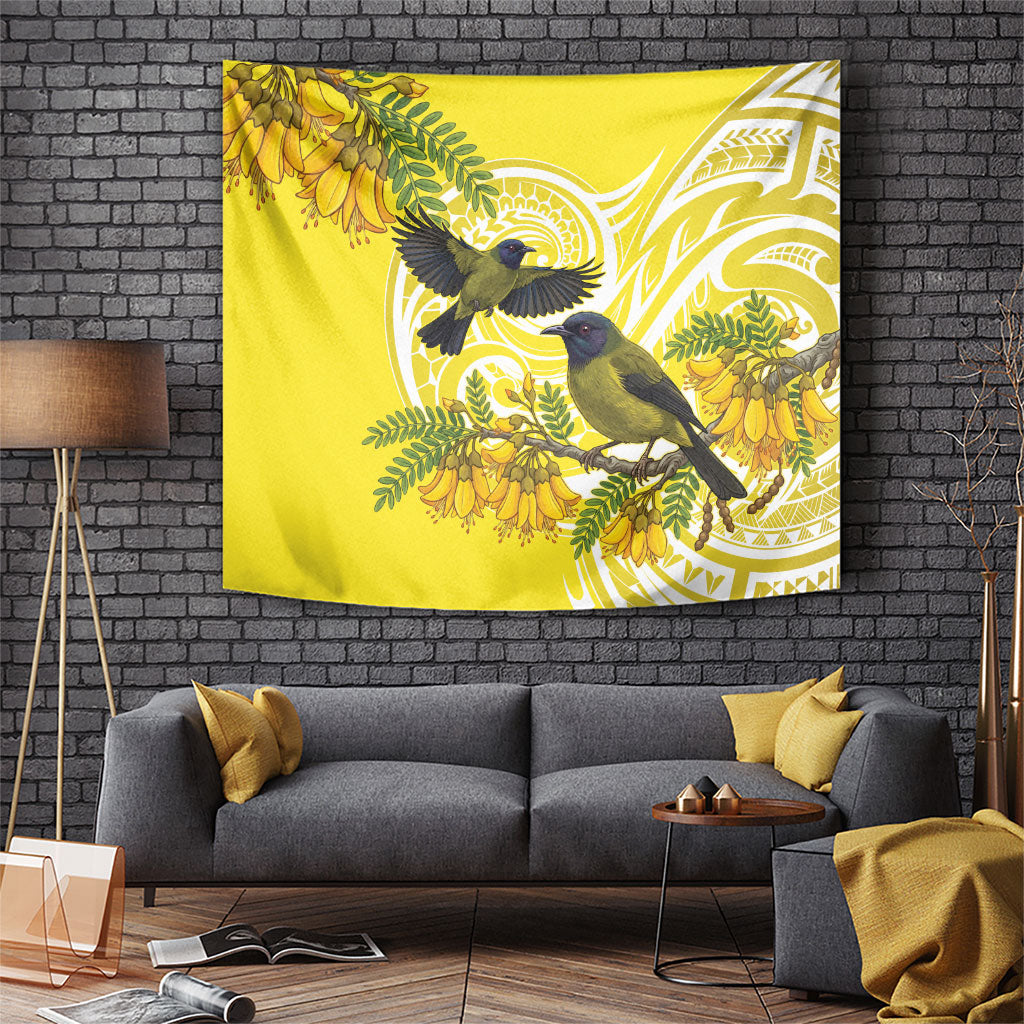 Bellbird New Zealand Tapestry Korimako Kowhai Maori Pattern LT14 Yellow - Polynesian Pride