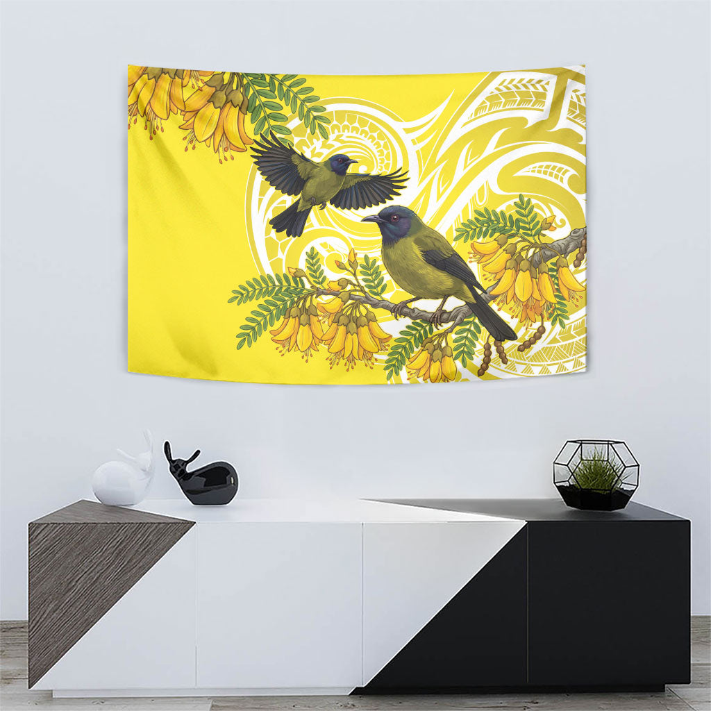 Bellbird New Zealand Tapestry Korimako Kowhai Maori Pattern LT14 - Polynesian Pride