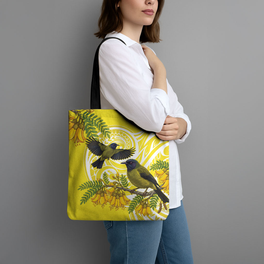 Bellbird New Zealand Tote Bag Korimako Kowhai Maori Pattern LT14 - Polynesian Pride