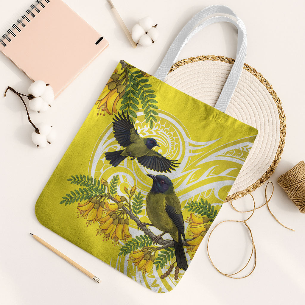 Bellbird New Zealand Tote Bag Korimako Kowhai Maori Pattern LT14 White Strap One Size Yellow - Polynesian Pride
