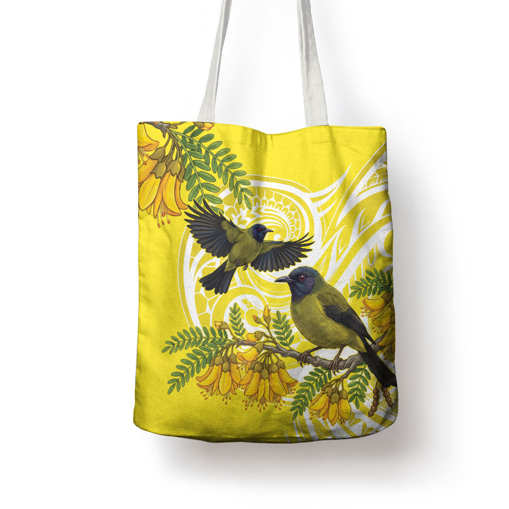 Bellbird New Zealand Tote Bag Korimako Kowhai Maori Pattern LT14 - Polynesian Pride
