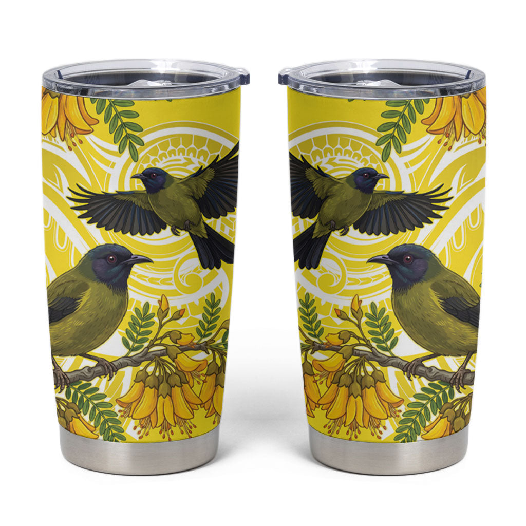 Bellbird New Zealand Tumbler Cup Korimako Kowhai Maori Pattern LT14 Yellow - Polynesian Pride