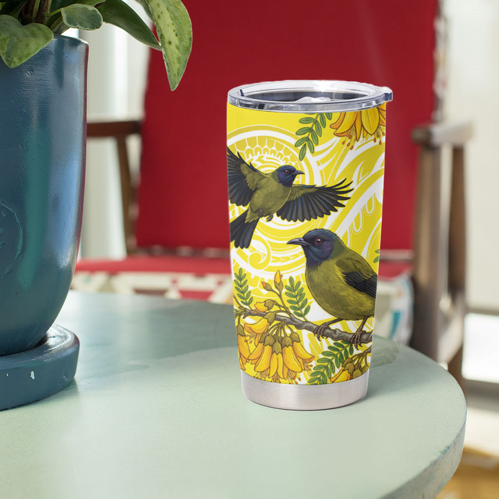 Bellbird New Zealand Tumbler Cup Korimako Kowhai Maori Pattern LT14 - Polynesian Pride