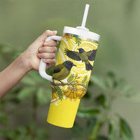 Bellbird New Zealand Tumbler With Handle Korimako Kowhai Maori Pattern LT14 - Polynesian Pride