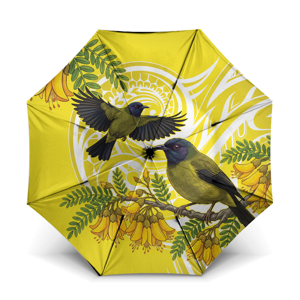 Bellbird New Zealand Umbrella Korimako Kowhai Maori Pattern LT14 One Size Folded 11.42 inch Opened Diameter 37.4 inch Yellow - Polynesian Pride