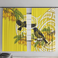 Bellbird New Zealand Window Curtain Korimako Kowhai Maori Pattern LT14 With Hooks Yellow - Polynesian Pride