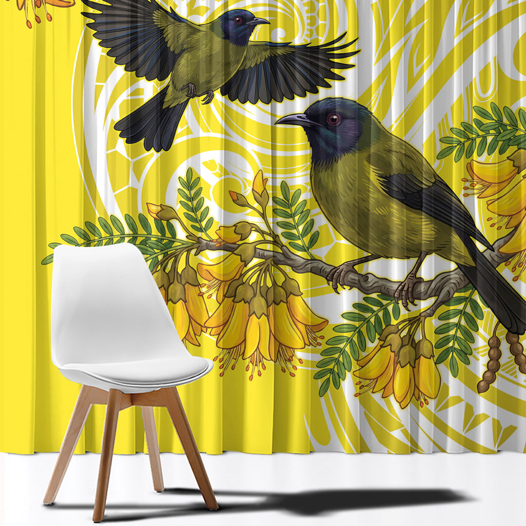 Bellbird New Zealand Window Curtain Korimako Kowhai Maori Pattern LT14 - Polynesian Pride