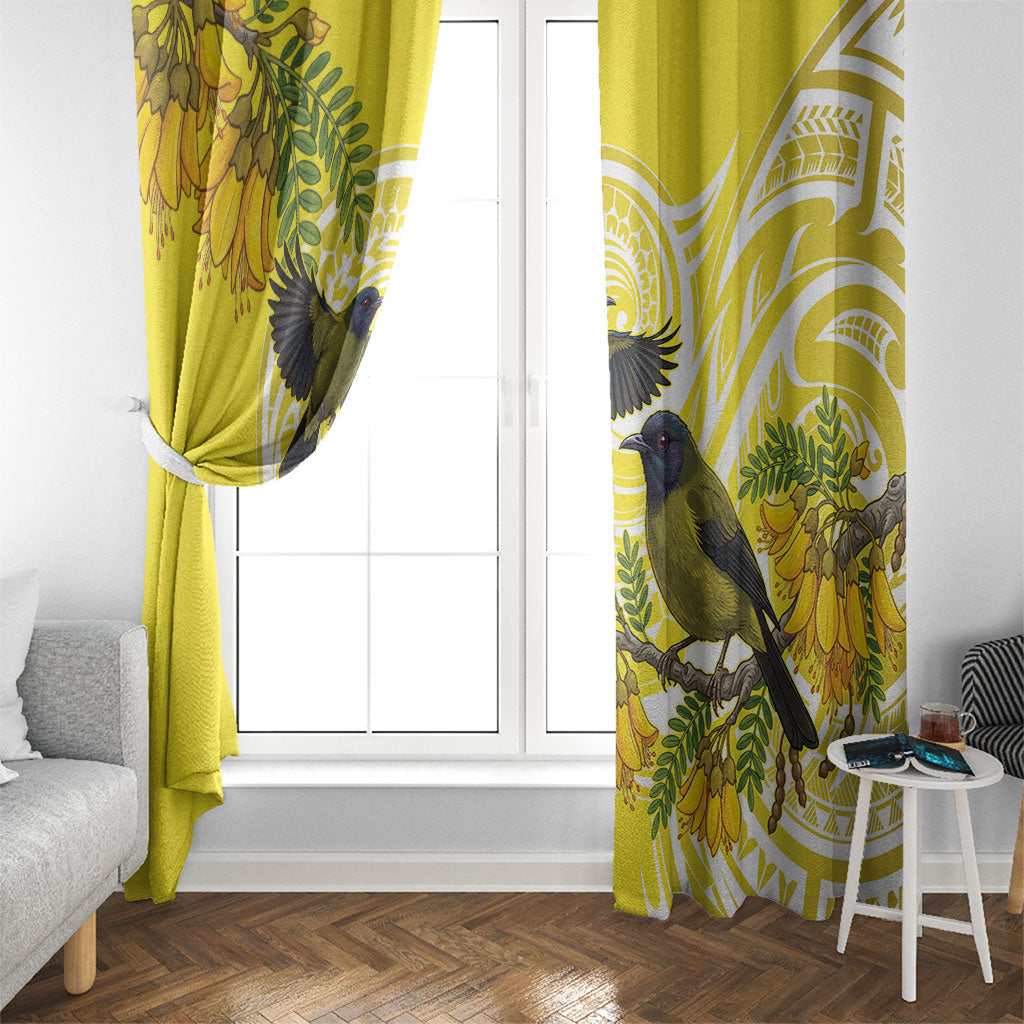 Bellbird New Zealand Window Curtain Korimako Kowhai Maori Pattern LT14 - Polynesian Pride