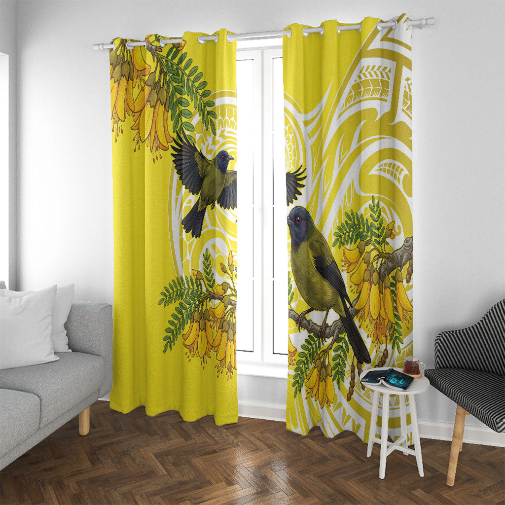 Bellbird New Zealand Window Curtain Korimako Kowhai Maori Pattern LT14 With Grommets Yellow - Polynesian Pride