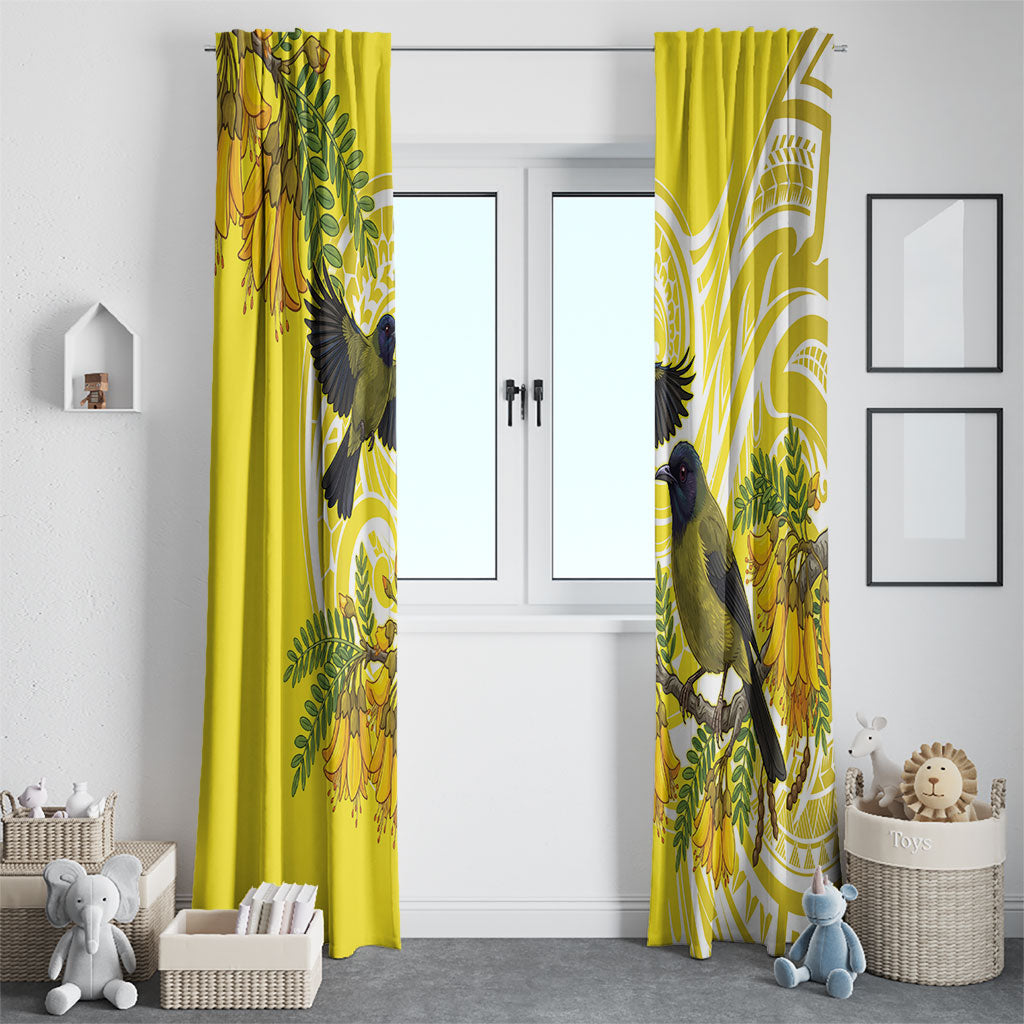 Bellbird New Zealand Window Curtain Korimako Kowhai Maori Pattern LT14 - Polynesian Pride