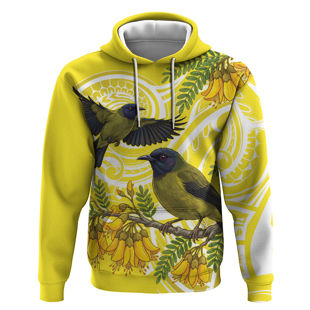 Bellbird New Zealand Zip Hoodie Korimako Kowhai Maori Pattern LT14 Pullover Hoodie Yellow - Polynesian Pride