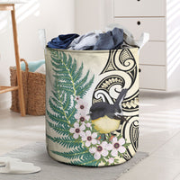 Endemic Tomtit New Zealand Laundry Basket Miromiro Manuka Silver Fern Maori Pattern LT14 Cream - Polynesian Pride