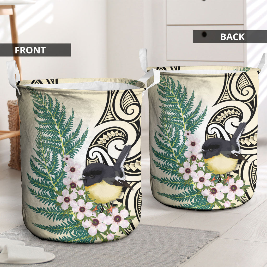 Endemic Tomtit New Zealand Laundry Basket Miromiro Manuka Silver Fern Maori Pattern LT14 - Polynesian Pride