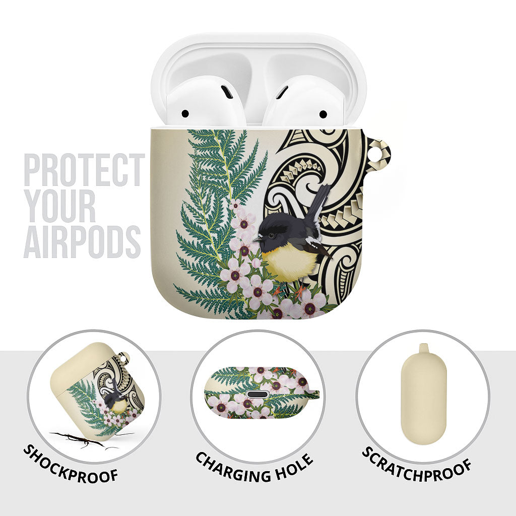 Endemic Tomtit New Zealand AirPods Case Miromiro Manuka Silver Fern Maori Pattern LT14 - Polynesian Pride