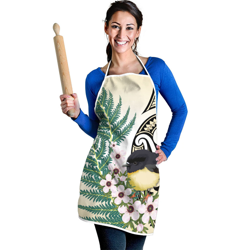 Endemic Tomtit New Zealand Apron Miromiro Manuka Silver Fern Maori Pattern LT14 - Polynesian Pride