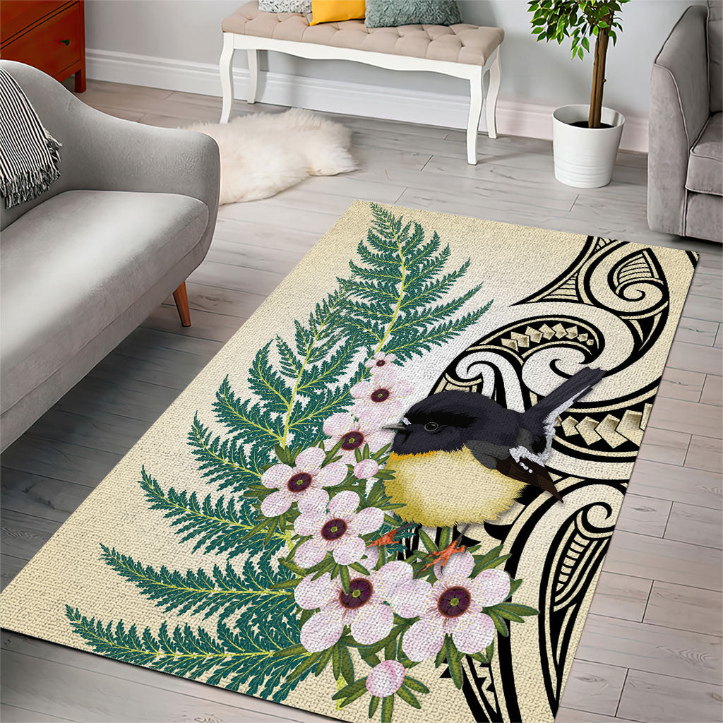 Endemic Tomtit New Zealand Area Rug Miromiro Manuka Silver Fern Maori Pattern LT14 - Polynesian Pride