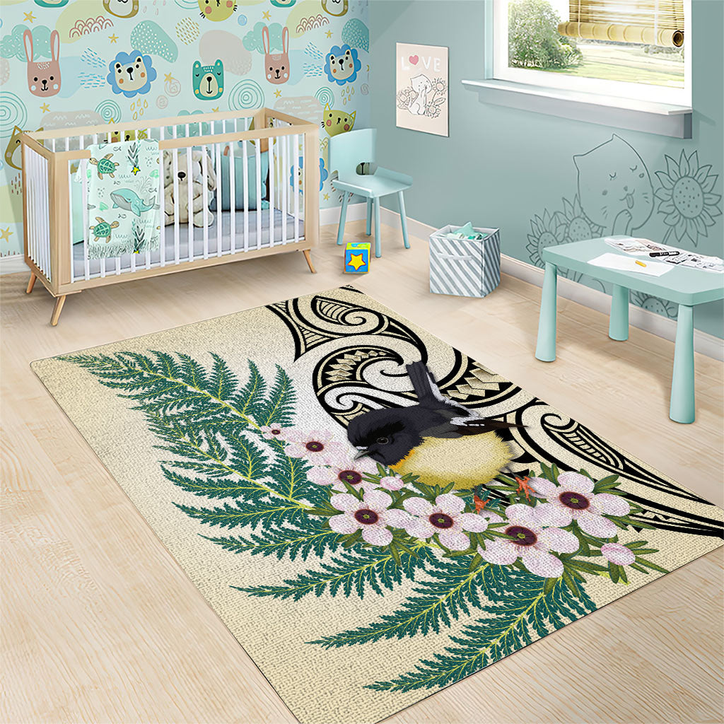 Endemic Tomtit New Zealand Area Rug Miromiro Manuka Silver Fern Maori Pattern LT14 - Polynesian Pride