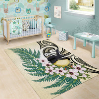 Endemic Tomtit New Zealand Area Rug Miromiro Manuka Silver Fern Maori Pattern LT14 - Polynesian Pride