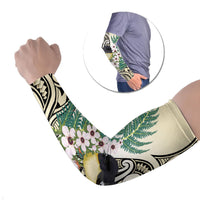 Endemic Tomtit New Zealand Arm Sleeves Miromiro Manuka Silver Fern Maori Pattern LT14 Set of 2 Cream - Polynesian Pride