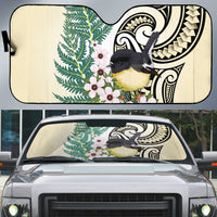 Endemic Tomtit New Zealand Auto Sun Shade Miromiro Manuka Silver Fern Maori Pattern LT14 Cream - Polynesian Pride