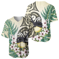 Endemic Tomtit New Zealand Baseball Jersey Miromiro Manuka Silver Fern Maori Pattern LT14 - Polynesian Pride