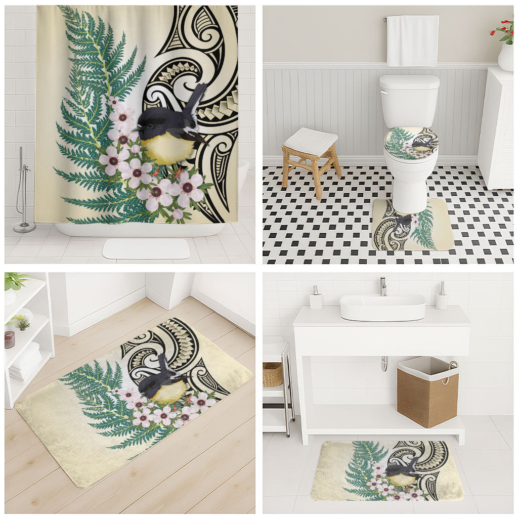 Endemic Tomtit New Zealand Bathroom Set Miromiro Manuka Silver Fern Maori Pattern LT14 - Polynesian Pride