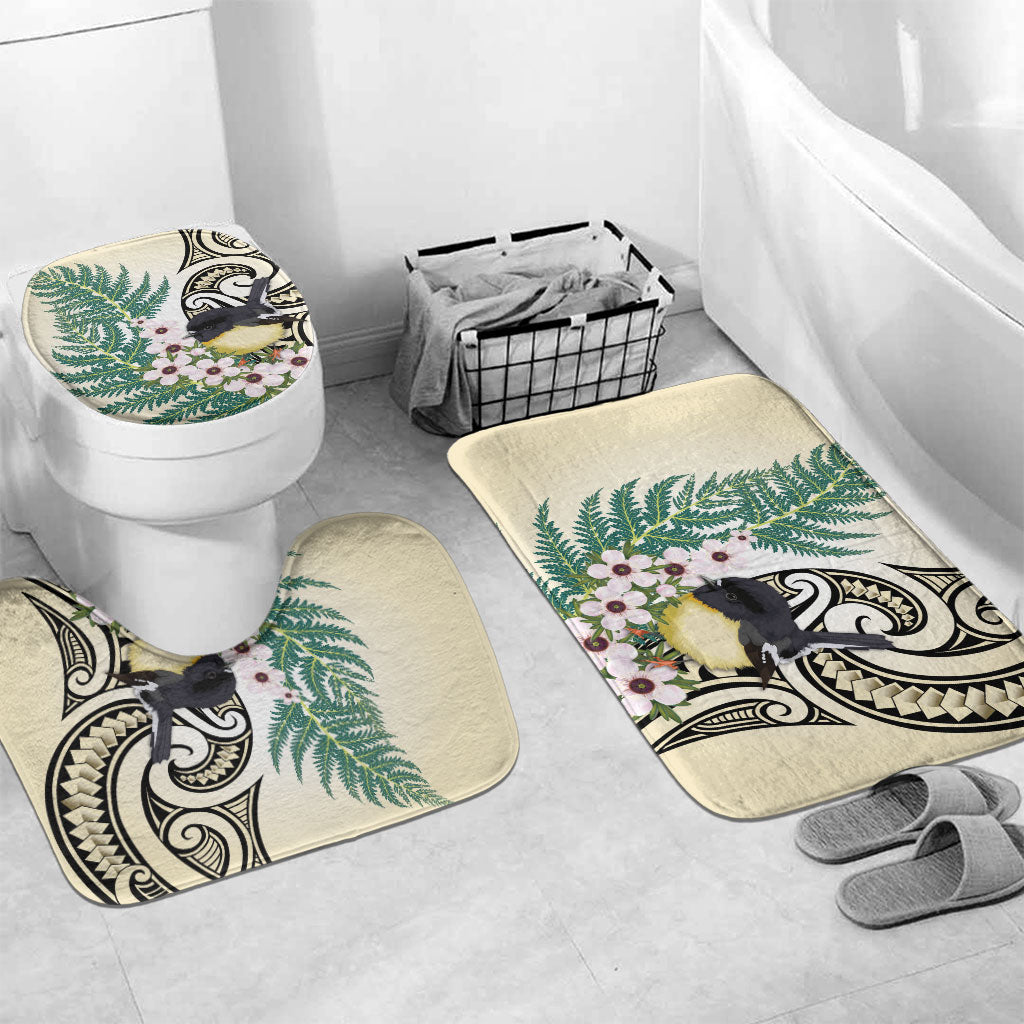 Endemic Tomtit New Zealand Bathroom Set Miromiro Manuka Silver Fern Maori Pattern LT14 Mat Set Only (3 pcs) One Size Cream - Polynesian Pride