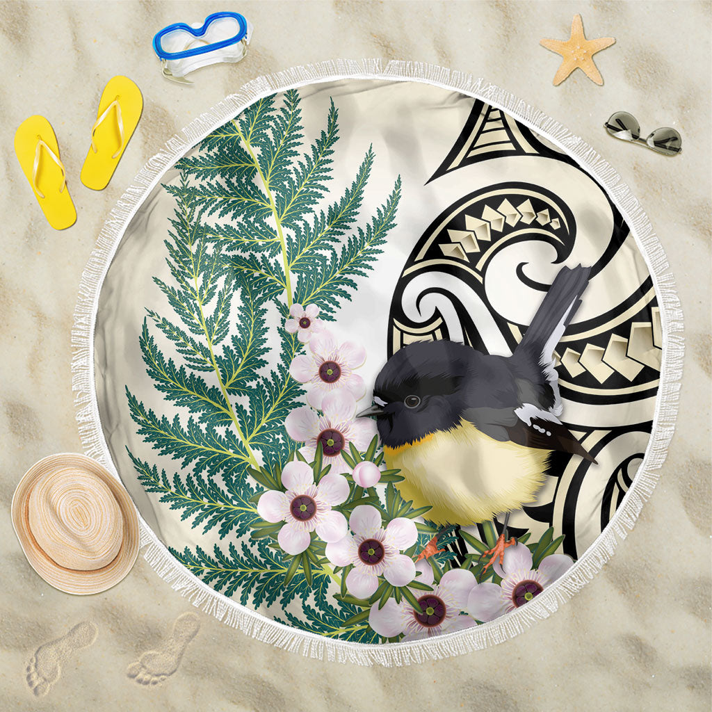 Endemic Tomtit New Zealand Beach Blanket Miromiro Manuka Silver Fern Maori Pattern