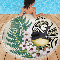 Endemic Tomtit New Zealand Beach Blanket Miromiro Manuka Silver Fern Maori Pattern