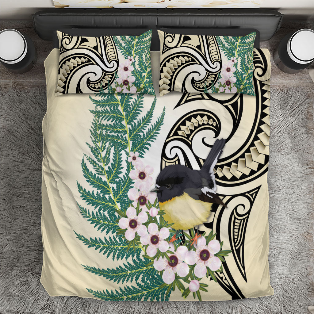 Endemic Tomtit New Zealand Bedding Set Miromiro Manuka Silver Fern Maori Pattern