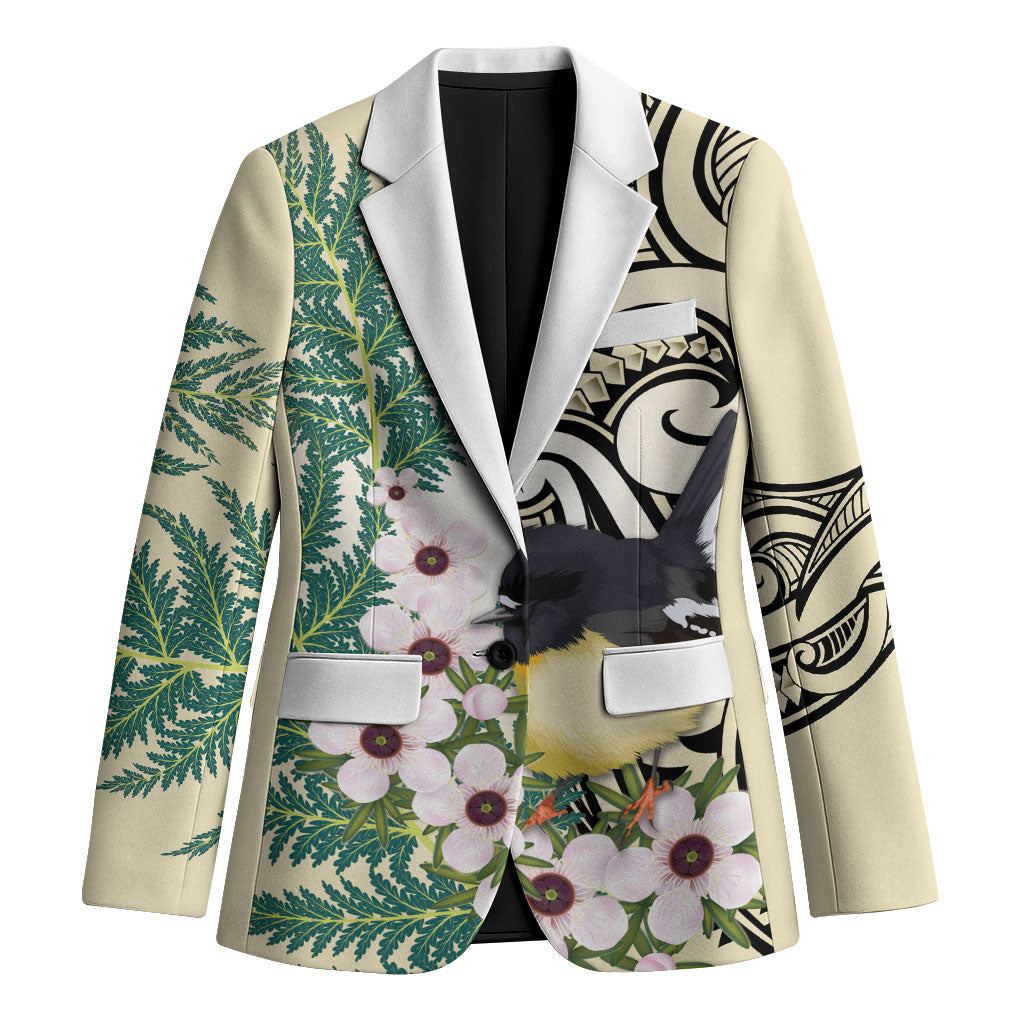 Endemic Tomtit New Zealand Blazer Miromiro Manuka Silver Fern Maori Pattern LT14 Unisex Cream - Polynesian Pride