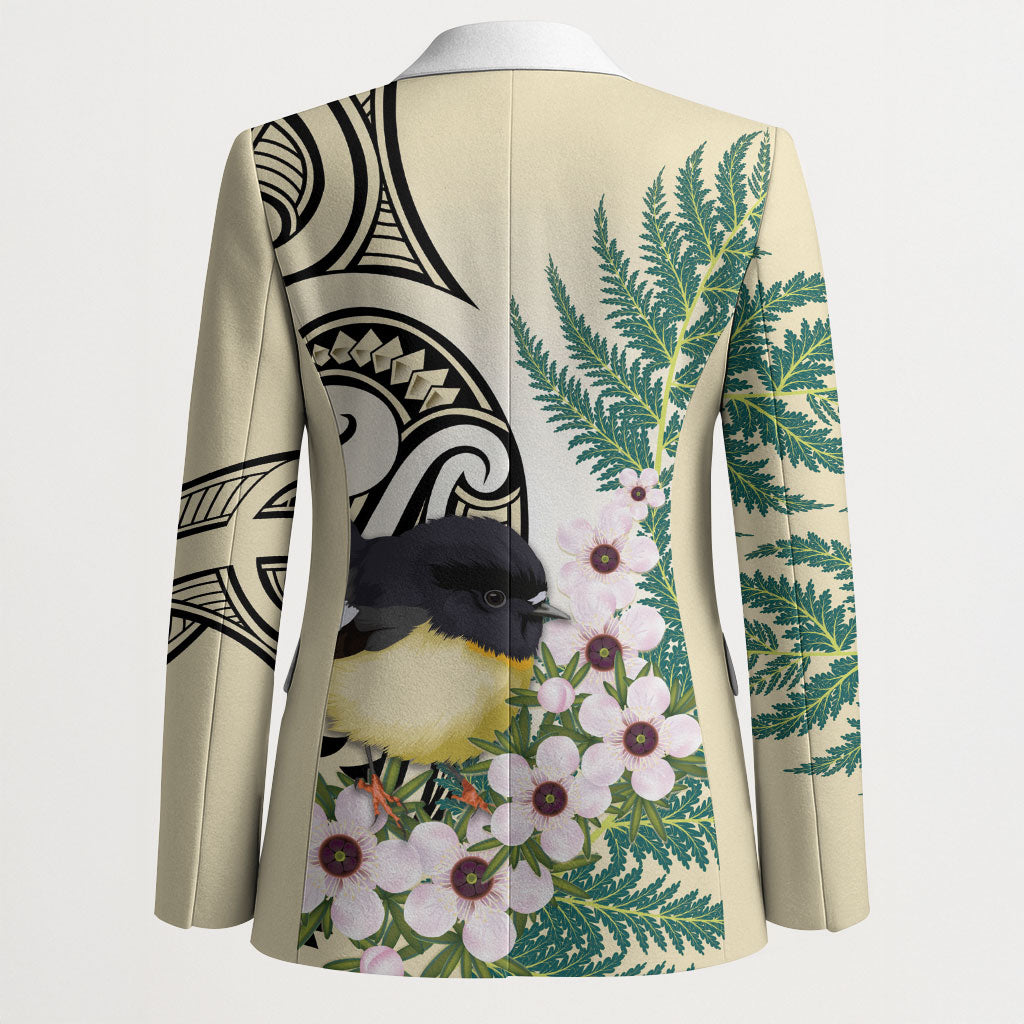 Endemic Tomtit New Zealand Blazer Miromiro Manuka Silver Fern Maori Pattern LT14 - Polynesian Pride