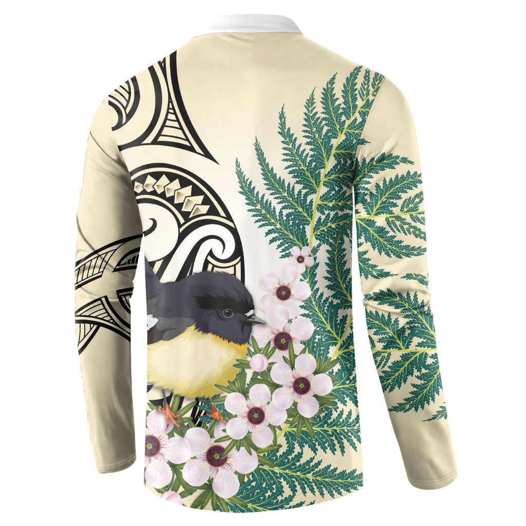Endemic Tomtit New Zealand Button Sweatshirt Miromiro Manuka Silver Fern Maori Pattern LT14 - Polynesian Pride