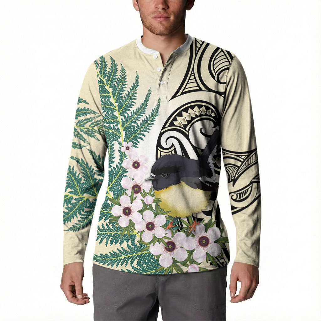 Endemic Tomtit New Zealand Button Sweatshirt Miromiro Manuka Silver Fern Maori Pattern LT14 - Polynesian Pride