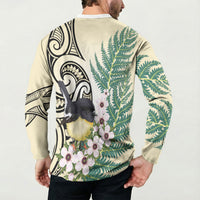 Endemic Tomtit New Zealand Button Sweatshirt Miromiro Manuka Silver Fern Maori Pattern LT14 - Polynesian Pride