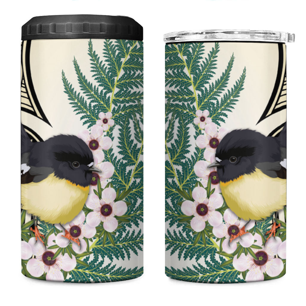 Endemic Tomtit New Zealand 4 in 1 Can Cooler Tumbler Miromiro Manuka Silver Fern Maori Pattern LT14 One Size: 16 oz Cream - Polynesian Pride
