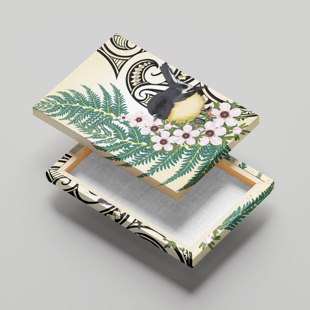 Endemic Tomtit New Zealand Canvas Wall Art Miromiro Manuka Silver Fern Maori Pattern LT14 - Polynesian Pride