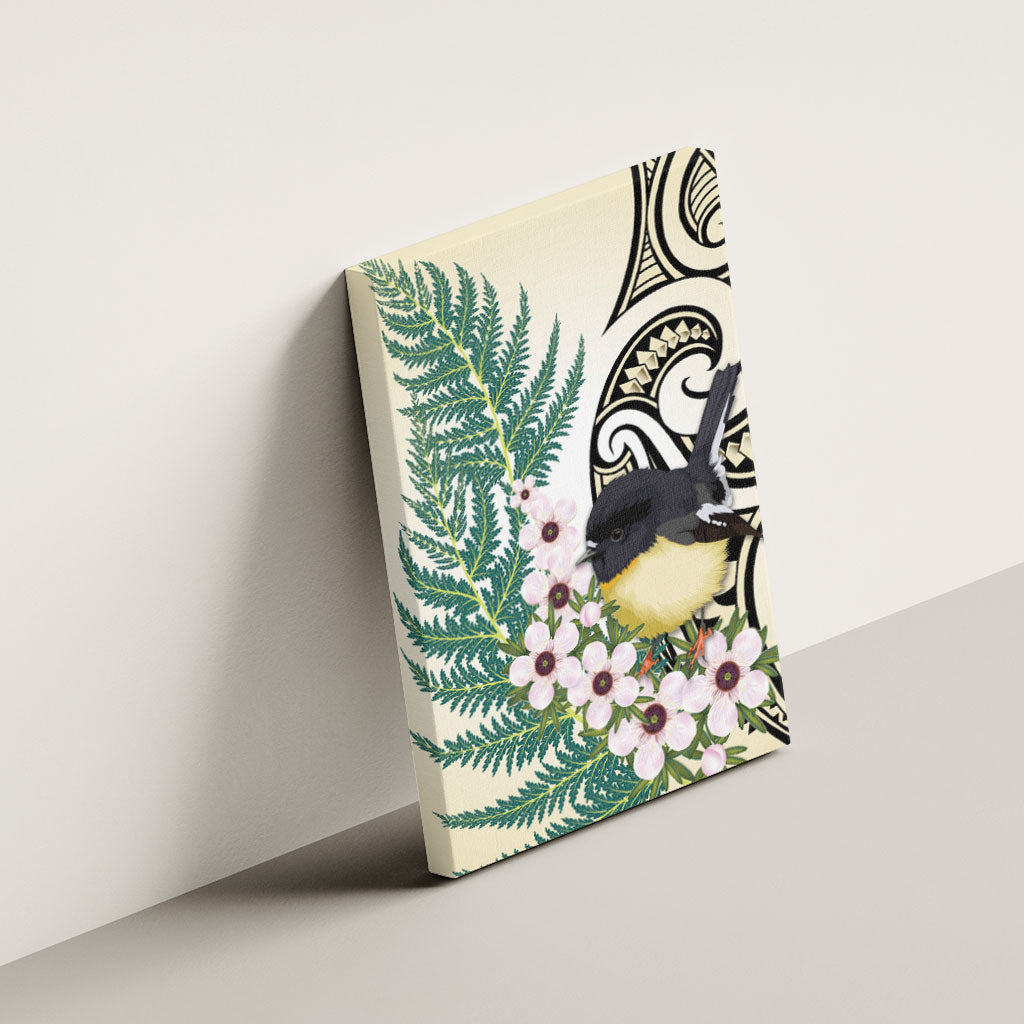 Endemic Tomtit New Zealand Canvas Wall Art Miromiro Manuka Silver Fern Maori Pattern LT14 - Polynesian Pride