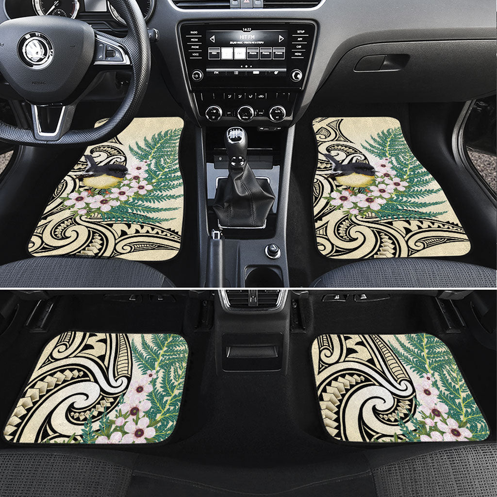 Endemic Tomtit New Zealand Car Mats Miromiro Manuka Silver Fern Maori Pattern LT14 Set 4pcs Cream - Polynesian Pride