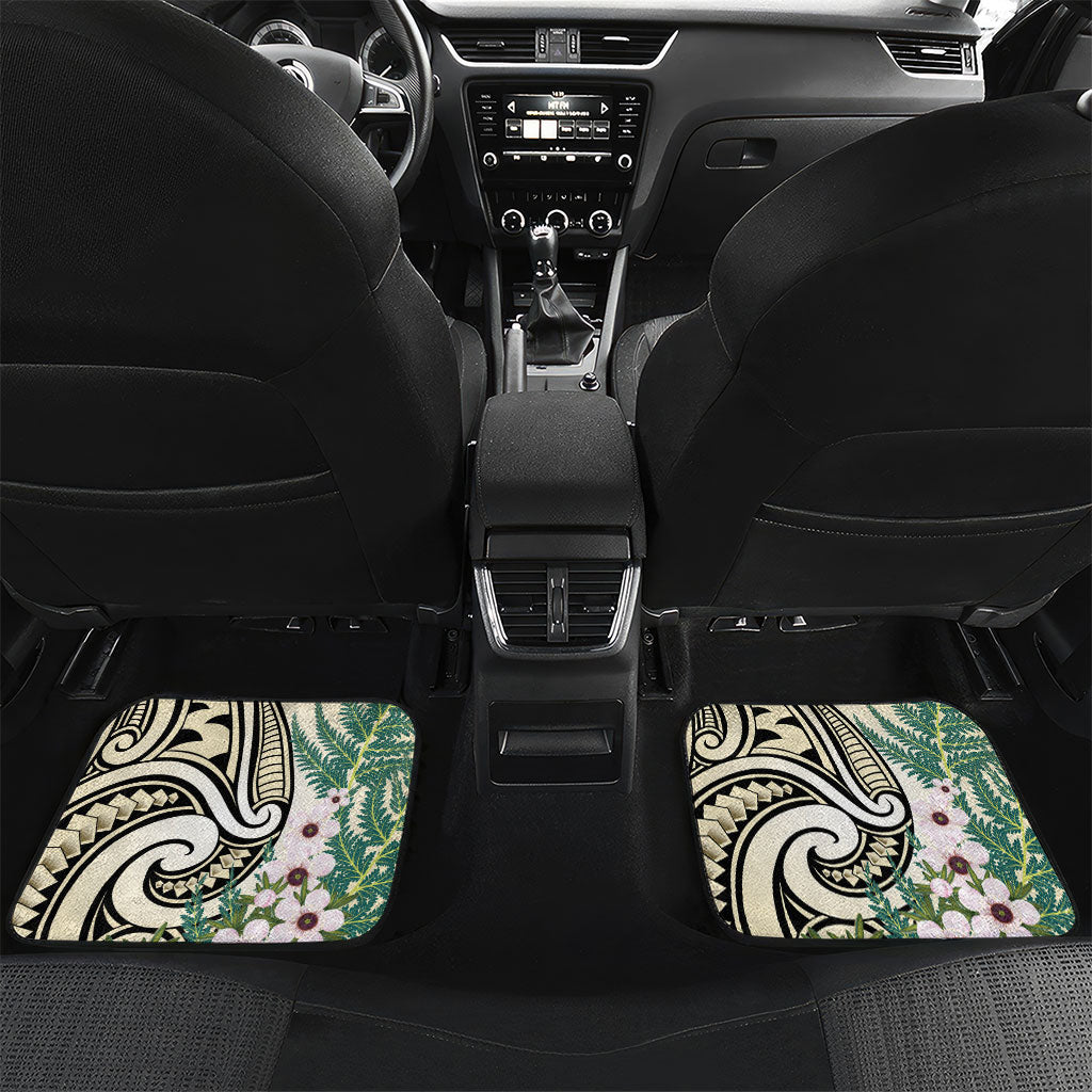 Endemic Tomtit New Zealand Car Mats Miromiro Manuka Silver Fern Maori Pattern LT14 Set 2pcs - Back Cream - Polynesian Pride
