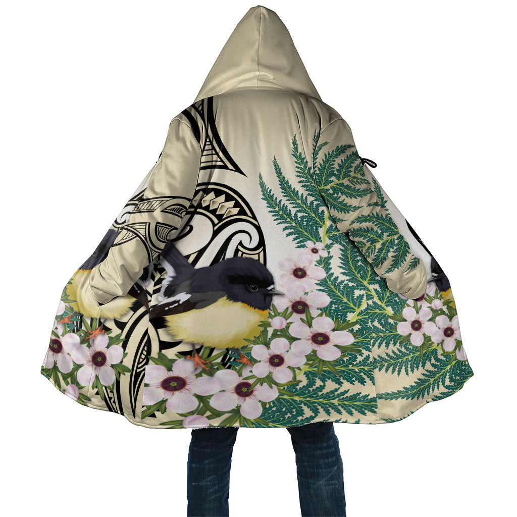 Endemic Tomtit New Zealand Cloak Miromiro Manuka Silver Fern Maori Pattern LT14 Unisex Cream - Polynesian Pride