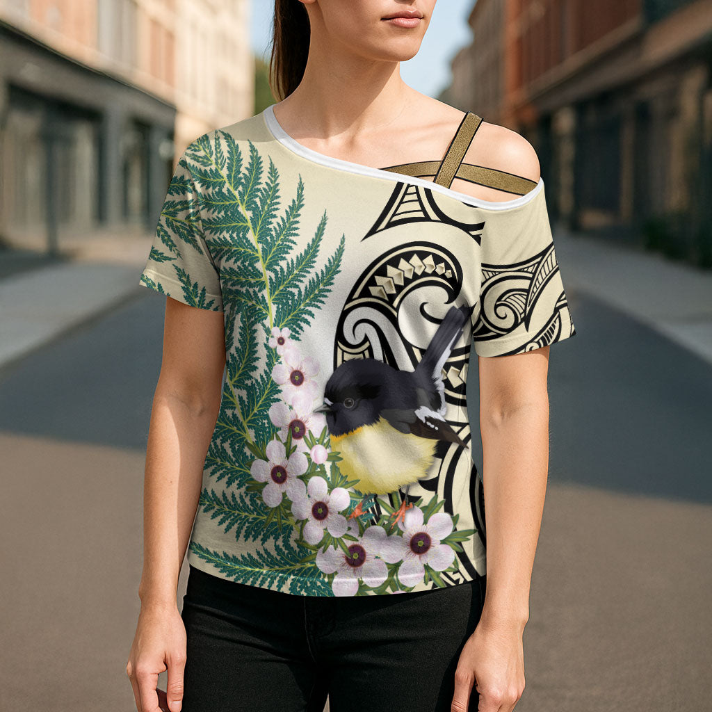 Endemic Tomtit New Zealand Cross Shoulder Shirt Miromiro Manuka Silver Fern Maori Pattern